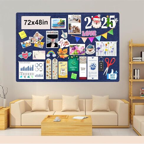 Large Bulletin Board, 72x48 Inches Cork Board Alternative, Large Felt Board Decorative Pin Board for Wall, Foldable Photo Board Self-Adhesive Vision Board with 36 Pushpins Dark Blue in Saudi Arabia