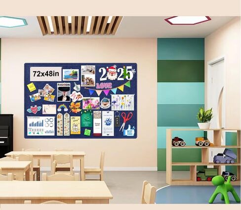 Large Bulletin Board, 72x48 Inches Cork Board Alternative, Large Felt Board Decorative Pin Board for Wall, Foldable Photo Board Self-Adhesive Vision Board with 36 Pushpins Dark Blue in Saudi Arabia
