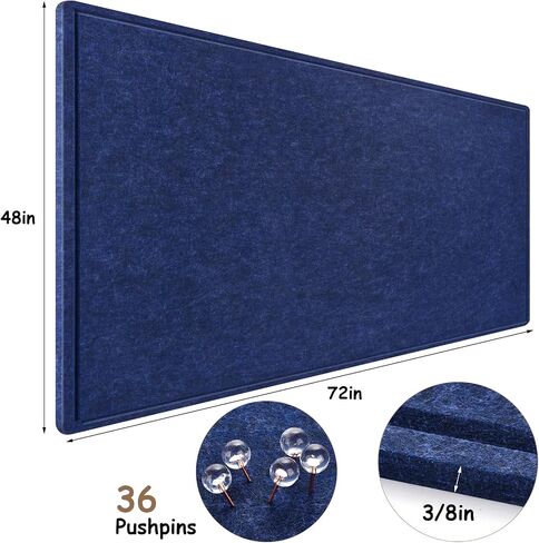 Large Bulletin Board, 72x48 Inches Cork Board Alternative, Large Felt Board Decorative Pin Board for Wall, Foldable Photo Board Self-Adhesive Vision Board with 36 Pushpins Dark Blue in Saudi Arabia