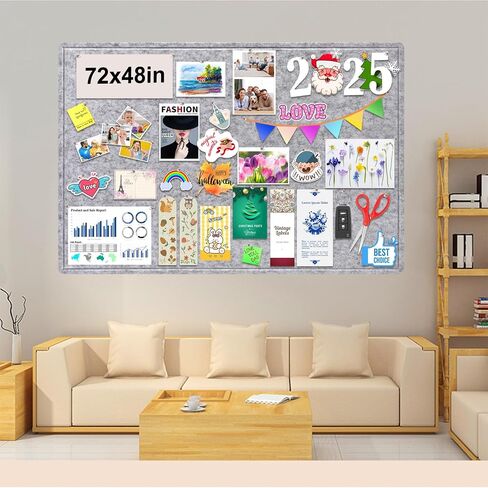 Large Bulletin Board, 72x48 Inches Cork Board Alternative, Large Felt Board Decorative Pin Board for Wall, Foldable Photo Board Self-Adhesive Vision Board with 36 Pushpins Dark Blue in Saudi Arabia