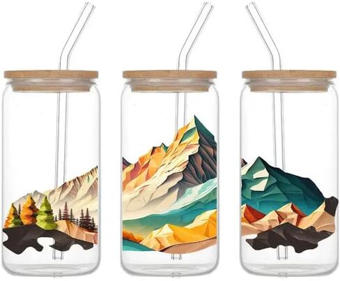4pcs Mountain & Camping تحت عنوان UV DTF Cup لفات الشتاء UV DTF نقل ملصق مقاوم للماء للكؤوس الزجاجية الحرف اليدوية DIY ， فرك على ملصقات النقل لمياه ماء زجاجة محمول شريحة الخشب in Saudi Arabia