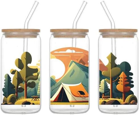 4pcs Mountain & Camping تحت عنوان UV DTF Cup لفات الشتاء UV DTF نقل ملصق مقاوم للماء للكؤوس الزجاجية الحرف اليدوية DIY ， فرك على ملصقات النقل لمياه ماء زجاجة محمول شريحة الخشب in Saudi Arabia