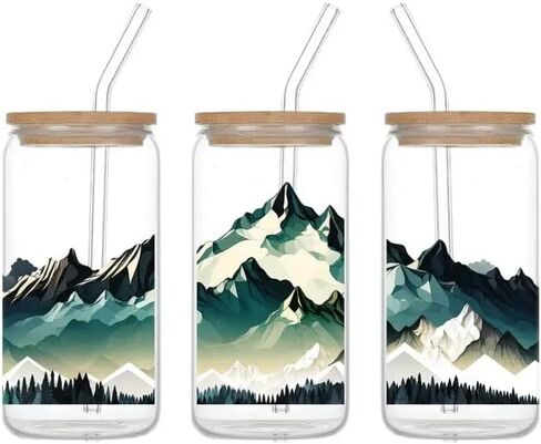 4pcs Mountain & Camping تحت عنوان UV DTF Cup لفات الشتاء UV DTF نقل ملصق مقاوم للماء للكؤوس الزجاجية الحرف اليدوية DIY ， فرك على ملصقات النقل لمياه ماء زجاجة محمول شريحة الخشب in Saudi Arabia