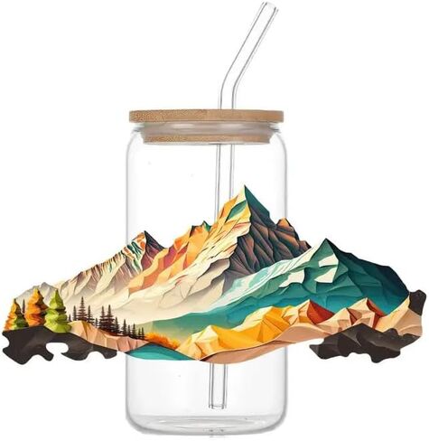 4pcs Mountain & Camping تحت عنوان UV DTF Cup لفات الشتاء UV DTF نقل ملصق مقاوم للماء للكؤوس الزجاجية الحرف اليدوية DIY ， فرك على ملصقات النقل لمياه ماء زجاجة محمول شريحة الخشب in Saudi Arabia