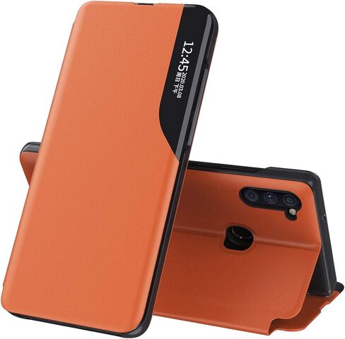 Case for Samsung Galaxy A71, Galaxy A71 Case Clear View Leather with Kickstand Magnetic Flip Phone Case Women Men Shockproof Protective Cover for Samsung Galaxy A71 4G / 5G,Windows Orange in Kuwait