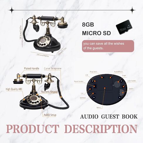 Audio Guest Book Wedding Phone to Record Customized Audio Message, Wedding Birthday Party Audio Message Voicemail, Black Vintage Style Guest Book in Saudi Arabia