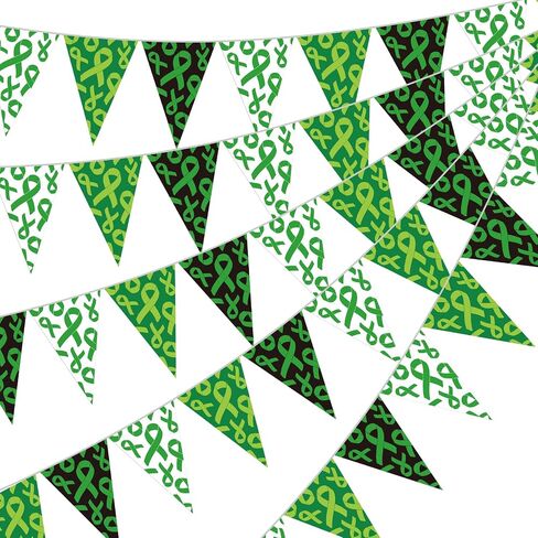 Tatuo 5 Pcs 49 ft Mental Health Awareness Decoration Green Ribbon Pennant Banner Mental Health Triangle Flag Banner Pre-Assemble Paper Banner for Mental Health Month Decorations Supplies(Exquisite) in Saudi Arabia