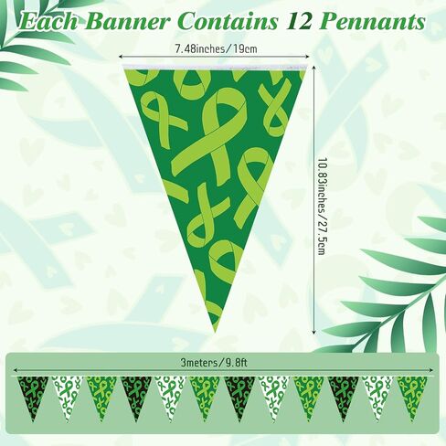 Tatuo 5 Pcs 49 ft Mental Health Awareness Decoration Green Ribbon Pennant Banner Mental Health Triangle Flag Banner Pre-Assemble Paper Banner for Mental Health Month Decorations Supplies(Exquisite) in Saudi Arabia