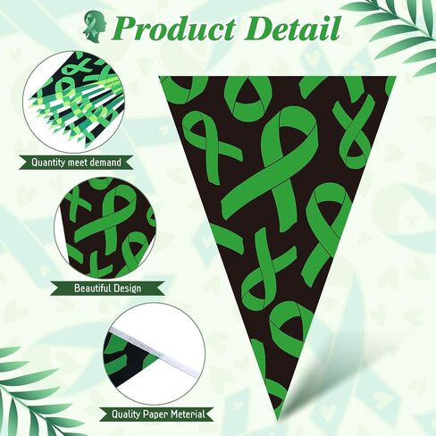 Tatuo 5 Pcs 49 ft Mental Health Awareness Decoration Green Ribbon Pennant Banner Mental Health Triangle Flag Banner Pre-Assemble Paper Banner for Mental Health Month Decorations Supplies(Exquisite) in Saudi Arabia