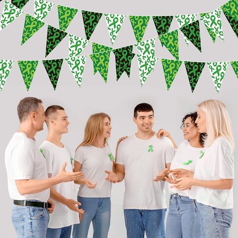 Tatuo 5 Pcs 49 ft Mental Health Awareness Decoration Green Ribbon Pennant Banner Mental Health Triangle Flag Banner Pre-Assemble Paper Banner for Mental Health Month Decorations Supplies(Exquisite) in Saudi Arabia