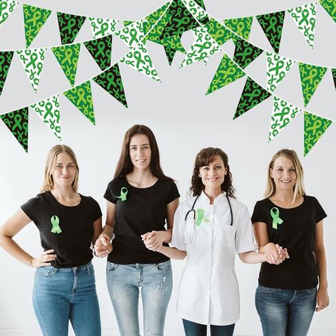 Tatuo 5 Pcs 49 ft Mental Health Awareness Decoration Green Ribbon Pennant Banner Mental Health Triangle Flag Banner Pre-Assemble Paper Banner for Mental Health Month Decorations Supplies(Exquisite) in Saudi Arabia