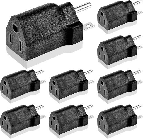 6-15P to 5-15R US Plug Adapter 3 Prong Electrical Converter Plug 15 Amp to 10 Amp Power Adapter, 120V to 240V, Black(1 Piece) in Kuwait