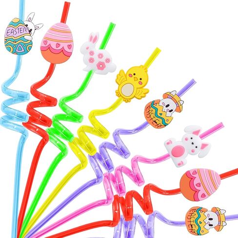 24pcs حزب عيد الفصح Straw Easter Chicks Easter Eggs Easter Bunny Party Supplies Drinking for Easter Party Party Favors Goodie Bag Stuffers (عيد الفصح) in Kuwait