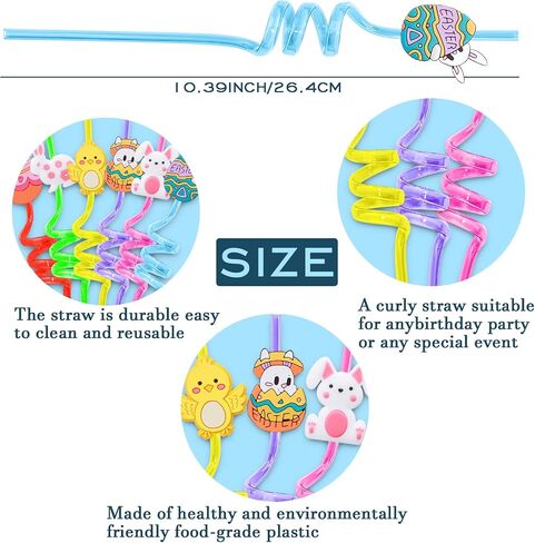 24pcs حزب عيد الفصح Straw Easter Chicks Easter Eggs Easter Bunny Party Supplies Drinking for Easter Party Party Favors Goodie Bag Stuffers (عيد الفصح) in Kuwait