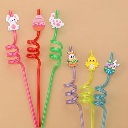 24pcs حزب عيد الفصح Straw Easter Chicks Easter Eggs Easter Bunny Party Supplies Drinking for Easter Party Party Favors Goodie Bag Stuffers (عيد الفصح) in Kuwait