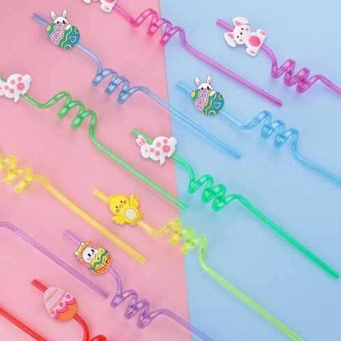 24pcs حزب عيد الفصح Straw Easter Chicks Easter Eggs Easter Bunny Party Supplies Drinking for Easter Party Party Favors Goodie Bag Stuffers (عيد الفصح) in Kuwait