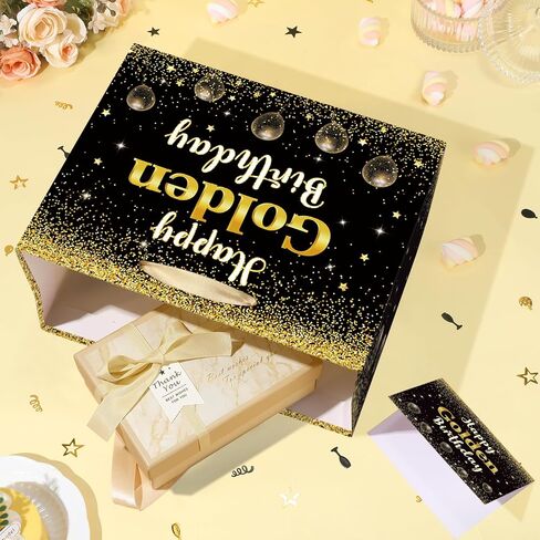 Happy Golden Birthday Gift Bag Gold Glitter Griter Decorations إنها حقيبة ورق التغليف من عصرها الذهبي للنساء الـ 21 24th 25th Formth Party Supplies Supplies in Saudi Arabia
