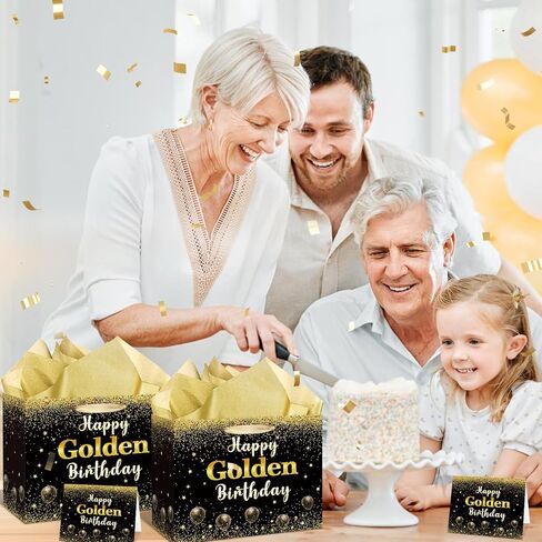 Happy Golden Birthday Gift Bag Gold Glitter Griter Decorations إنها حقيبة ورق التغليف من عصرها الذهبي للنساء الـ 21 24th 25th Formth Party Supplies Supplies in Saudi Arabia