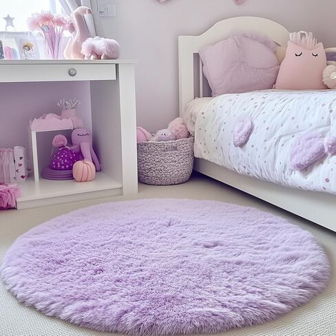 PAGISOFE Pink Round Rug 4Ft for Girls Room Kids Bedroom, Fluffy Shaggy Soft Fuzzy Circle Area Rugs for Girls Bedroom Kids Home Decor Aesthetic, Plush Furry Throw Cute Baby Girl Nursery Room Rug in Saudi Arabia