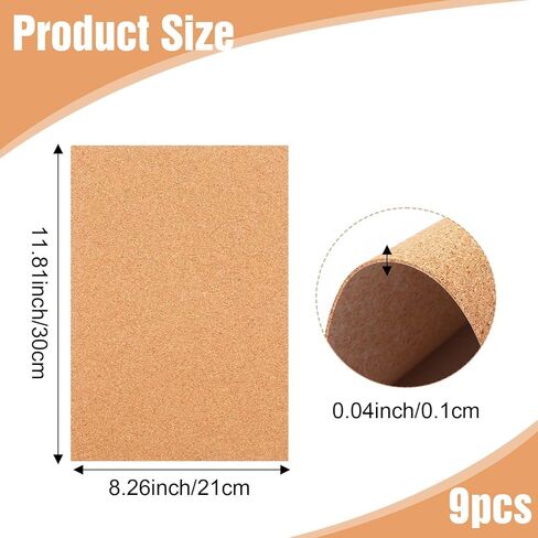 9 PCS Cork Sheets Cork Packing for Coasters Closts with inting -acting play shot plash plads with sticky for Office School Home Diarys (11.81 × 8.26 × 0.04inches) in Kuwait