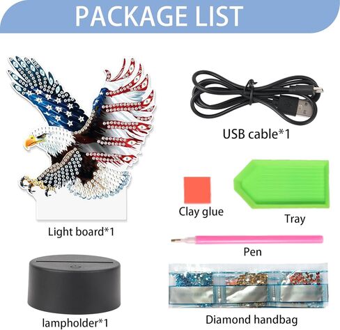 Jishshay Diamond Painting Light Light Art Table Lamps Gem Gem LED LED LED GEM Desk Desk Lamp Mosaic Kits for البالغين مجموعات DIY للبالغين مع علم أمريكي خاص على شكل خاص in Kuwait
