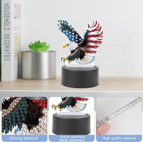 Jishshay Diamond Painting Light Light Art Table Lamps Gem Gem LED LED LED GEM Desk Desk Lamp Mosaic Kits for البالغين مجموعات DIY للبالغين مع علم أمريكي خاص على شكل خاص in Kuwait