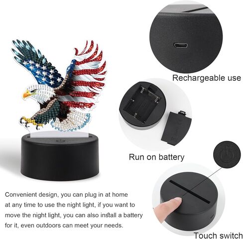 Jishshay Diamond Painting Light Light Art Table Lamps Gem Gem LED LED LED GEM Desk Desk Lamp Mosaic Kits for البالغين مجموعات DIY للبالغين مع علم أمريكي خاص على شكل خاص in Kuwait