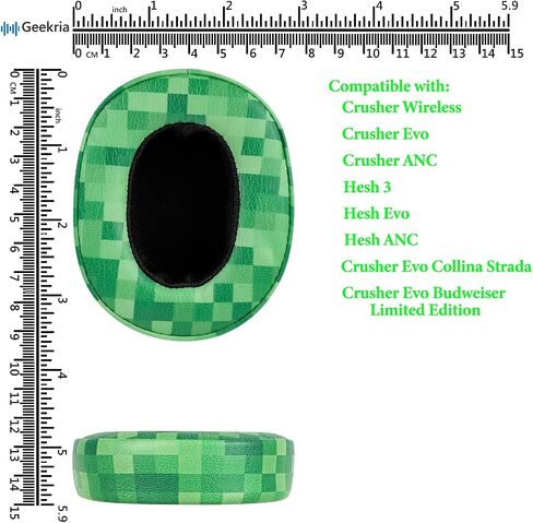 Geekria QuickFit Replacement Ear Pads for Skullcandy Crusher Wireless Crusher Evo Crusher ANC Hesh 3 Headphones Ear Cushions, Headset Earpads, Ear Cups Cover Repair Parts (Green) in Kuwait