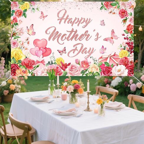 Mocsicka Happy Mother's Day Banner Bare Mother's Base Decorations Banner Pink Floral Mothers Flag for Home Decor Form in Kuwait