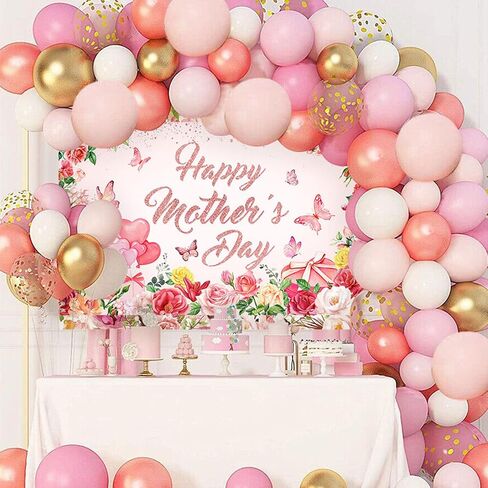 Mocsicka Happy Mother's Day Banner Bare Mother's Base Decorations Banner Pink Floral Mothers Flag for Home Decor Form in Kuwait