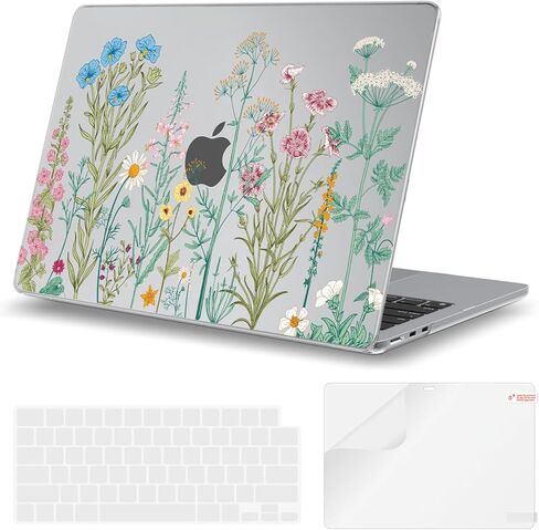 iCasso for MacBook Air 13 inch Case 2024-2022 M3 M2 Model A3113 A2681，[Ultra Thin Armor][100% Ultra Clear], Air 13.6'' Flower Crystal Clear Hard Shell Protective Cover+Keyboard Skin, Brown in Kuwait