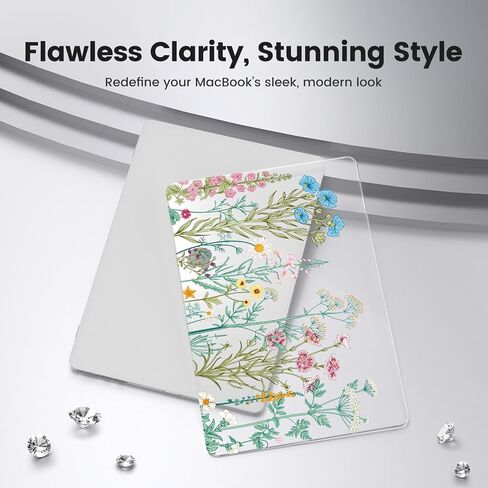 iCasso for MacBook Air 13 inch Case 2024-2022 M3 M2 Model A3113 A2681，[Ultra Thin Armor][100% Ultra Clear], Air 13.6'' Flower Crystal Clear Hard Shell Protective Cover+Keyboard Skin, Brown in Kuwait
