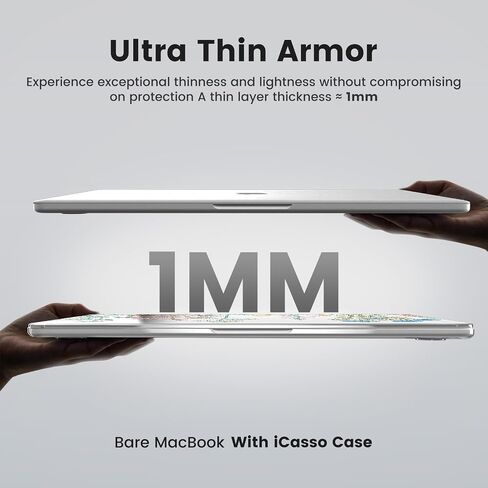 iCasso for MacBook Air 13 inch Case 2024-2022 M3 M2 Model A3113 A2681，[Ultra Thin Armor][100% Ultra Clear], Air 13.6'' Flower Crystal Clear Hard Shell Protective Cover+Keyboard Skin, Brown in Kuwait