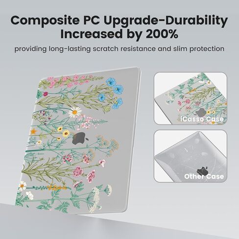 iCasso for MacBook Air 13 inch Case 2024-2022 M3 M2 Model A3113 A2681，[Ultra Thin Armor][100% Ultra Clear], Air 13.6'' Flower Crystal Clear Hard Shell Protective Cover+Keyboard Skin, Brown in Kuwait