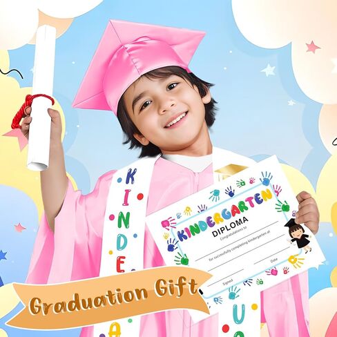 Kindergarten Graduation Cap and Gown 2025 Kids Preschool Graduation Shiny Cap Gown Set with Tassel Stole Certificate in Kuwait