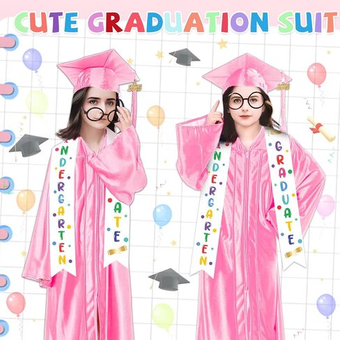 Kindergarten Graduation Cap and Gown 2025 Kids Preschool Graduation Shiny Cap Gown Set with Tassel Stole Certificate in Kuwait