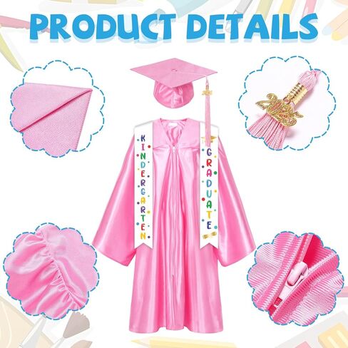 Kindergarten Graduation Cap and Gown 2025 Kids Preschool Graduation Shiny Cap Gown Set with Tassel Stole Certificate in Kuwait