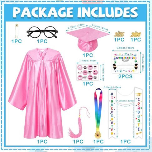 Kindergarten Graduation Cap and Gown 2025 Kids Preschool Graduation Shiny Cap Gown Set with Tassel Stole Certificate in Kuwait