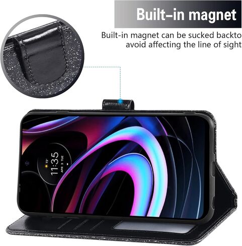 Asuwish Phone Case for Motorola Moto Edge 2021/MotoEdge 5G UW with Tempered Glass Screen Protector and Glitter Wallet Cover Flip Card Holder Slot Stand Cell Accessories MotoEdge5GUW Women Men Pink in Saudi Arabia
