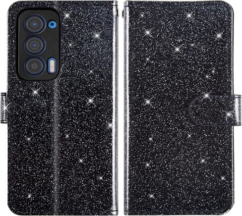 Asuwish Phone Case for Motorola Moto Edge 2021/MotoEdge 5G UW with Tempered Glass Screen Protector and Glitter Wallet Cover Flip Card Holder Slot Stand Cell Accessories MotoEdge5GUW Women Men Pink in Saudi Arabia