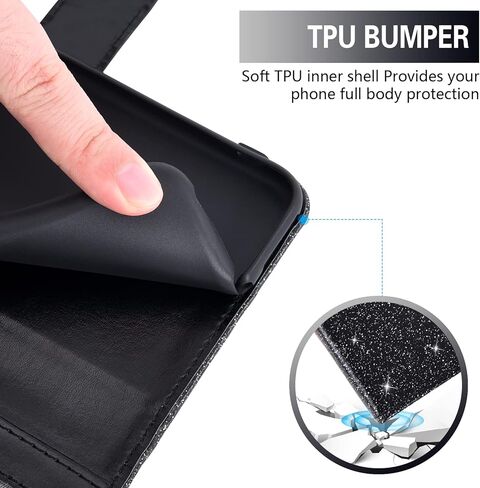 Asuwish Phone Case for Motorola Moto Edge 2021/MotoEdge 5G UW with Tempered Glass Screen Protector and Glitter Wallet Cover Flip Card Holder Slot Stand Cell Accessories MotoEdge5GUW Women Men Pink in Saudi Arabia