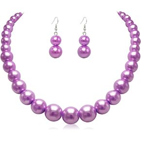 Cryshimmer Pearl Choker Necklace for Women Faux Pearl Beads Strand Necklace Earring Set Costume Jewelry