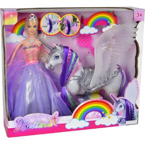 Megafun Color Change Unicorn Toys & Princess Doll مع شعر قوس قزح مضفر ، سرج وأجنحة قابلة للإزالة ، هدايا الأميرة Unicorn for Girls