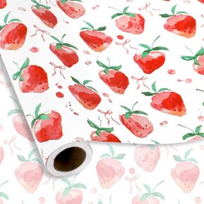 Fysuimu Strawberry Bow Paper -Mini Roll- 17 inch × 32.8 قدمًا ، ورقة غلاف فنية للورق