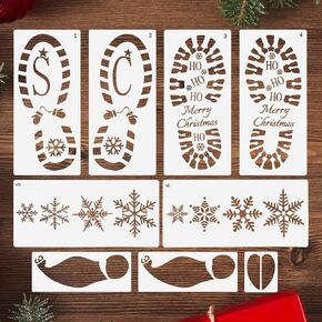 Ccinee 9pcs Christmas Santa Stagprint Stencil للأرضية ، طباعة Santa Claus Boot طبعات Snowflake Stencil