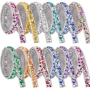 NiArt Self Adhesive Crystal Rhinestone Ribbon Rolls Set of 12 Colors Total 12 Yards, Versatile Decorative Tape for Crafts, Vehicles, Electronics, Special Occasions, Customizable Easy-to-Use Shiny Tape