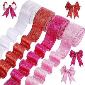 Hanaive Easter Ribbon Glitter Wired Happy Easter Ribbon Decor for Gifts Wapping Bouquet Ploral Bow DIY Craft (1.5 '' ، pink ، purple ، green ، blue)