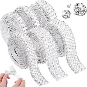 6 Rolls Pearl Diamond Ribbon Self Adhesive Rhinestone 5.28 Yards Bling Rhinestone Strand Crystal Ribbon Sticker White Pearl Trim Roll for Wedding Crafts Car Phone Xmas Decoration, Silver