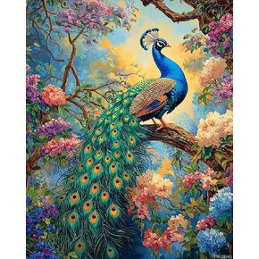 VNUIEHG Peacock Paint by Numbers Kit for Adults, DIY Acrylic Watercolor Painting Kits on Canvas, Paint by Number Oil Painting Crafts Perfect for Home Wall Decor 16X20 Inch