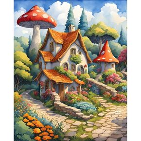 Arpilul Mushroom Paint حسب الرقم للبالغين حسب الرقم ، والطلاء بأرقام للمبتدئين للبالغين ، وطلاء البالغين بواسطة مجموعات الأرقام على القماش لزخارف فن الجدار المنزلي والهدايا 16x20inch (Z-YH20)